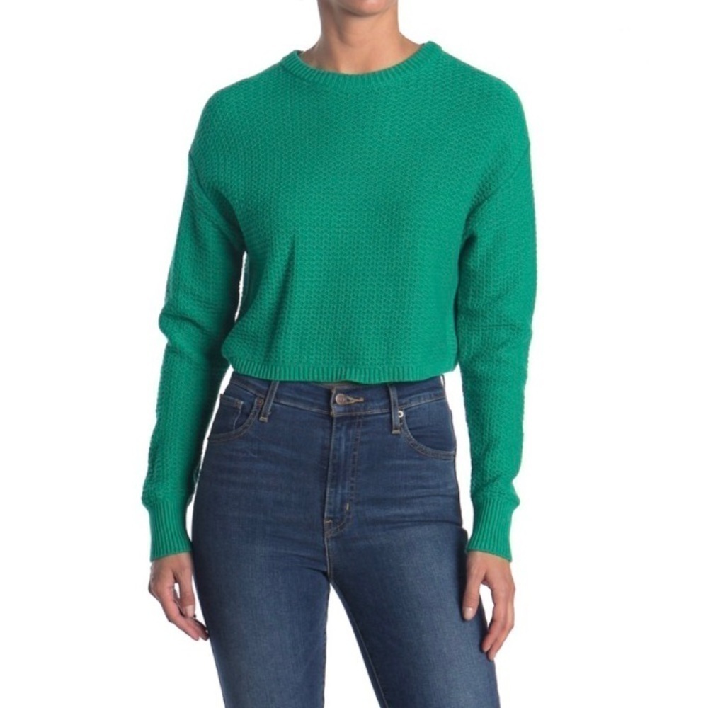 NEW Abound Cropped Textured Pullover Sweater Dolman Sleeve In Green Size Small